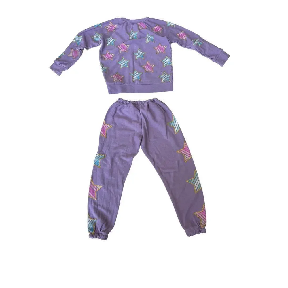 Chaser Baby Purple Full Stars Printing Sweatshirt and Pants Size 2